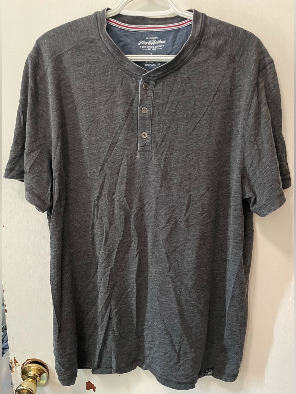 Flag & Anthem Men's Charcoal Color Henley Shirt Short Sleeve Top Tee Size Large
